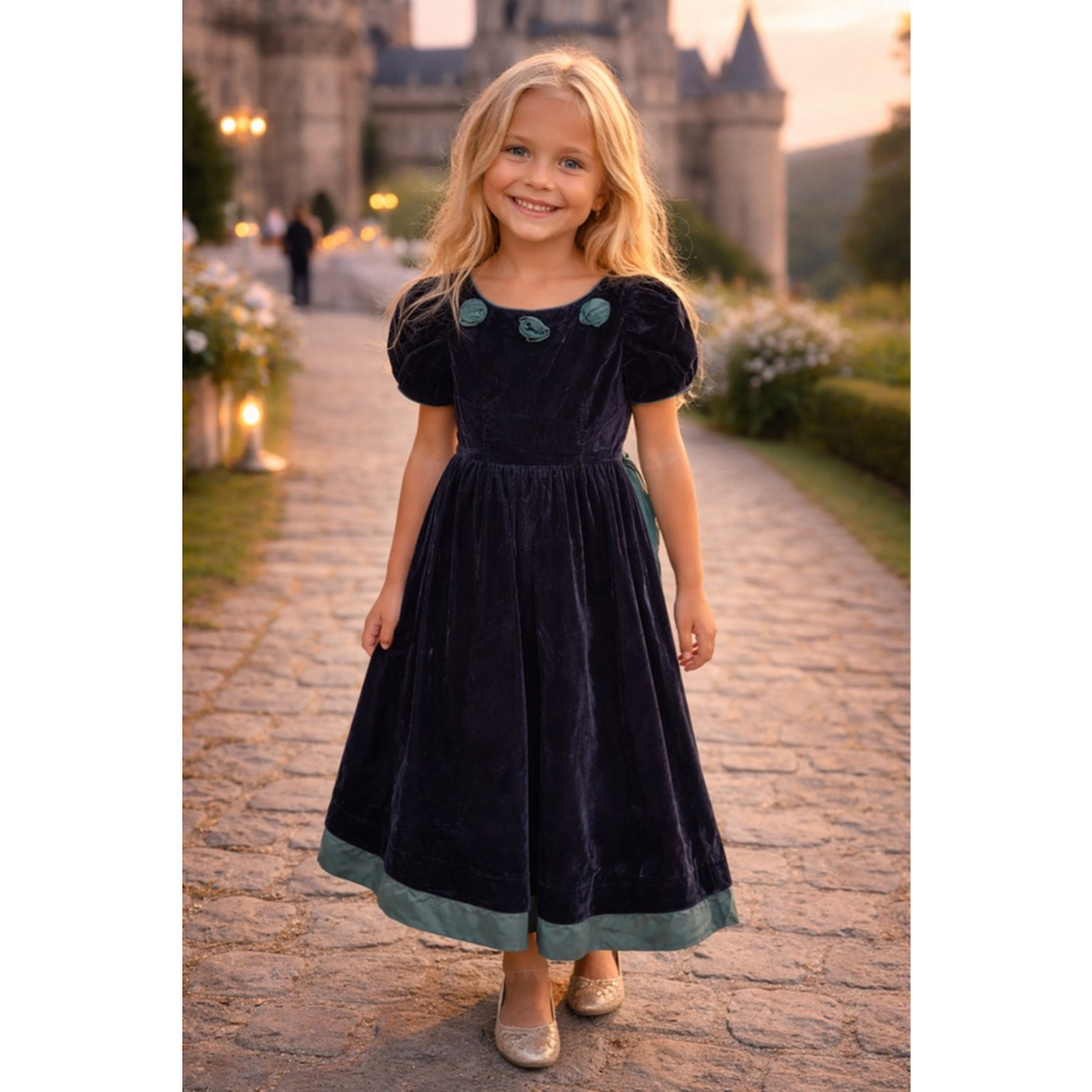 Y O U Babes Vintage Velvet Dress Girls Castlecore Formal Winter Wedding Heirloom